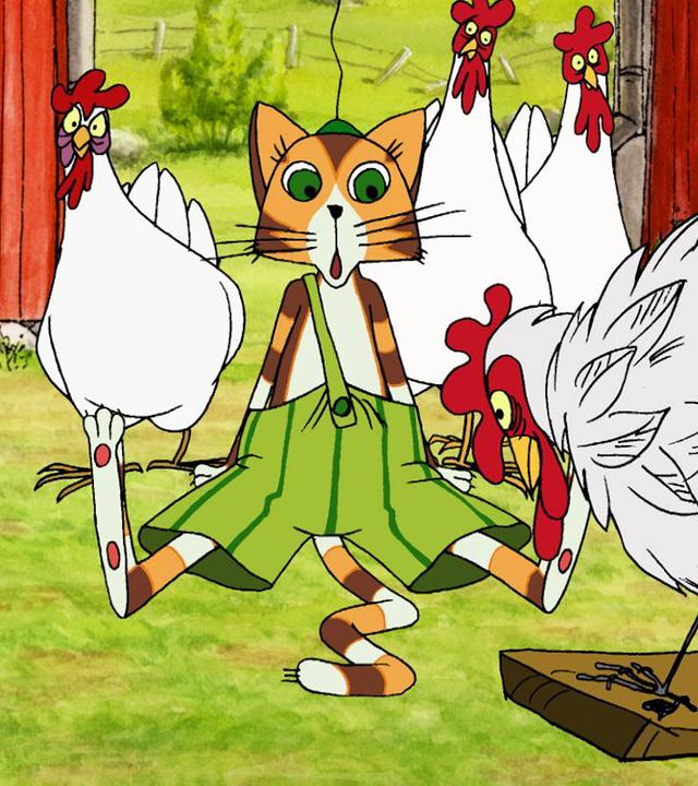 Findus kommt mit dem neuen Hahn gar nicht zurecht.