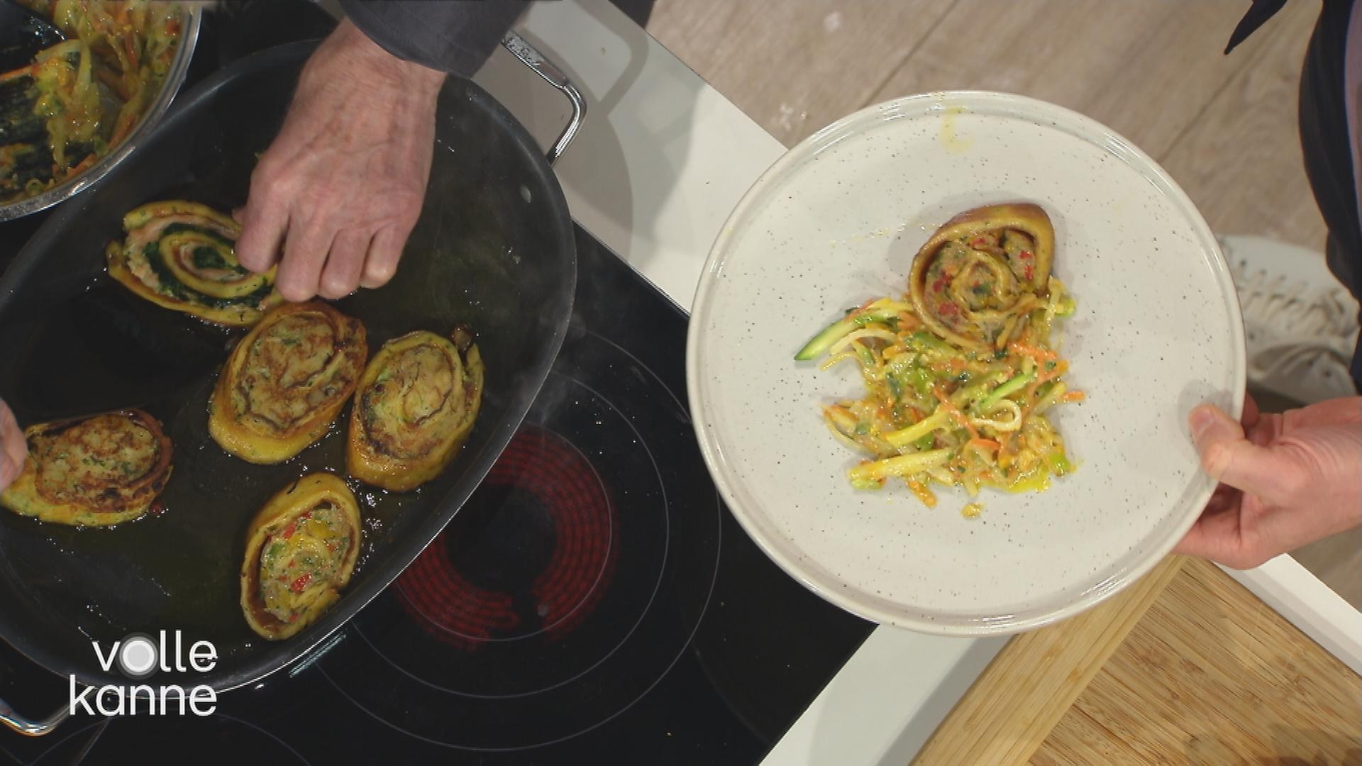 Pfannkuchen-Rouladen mit verschiedenen Füllungen