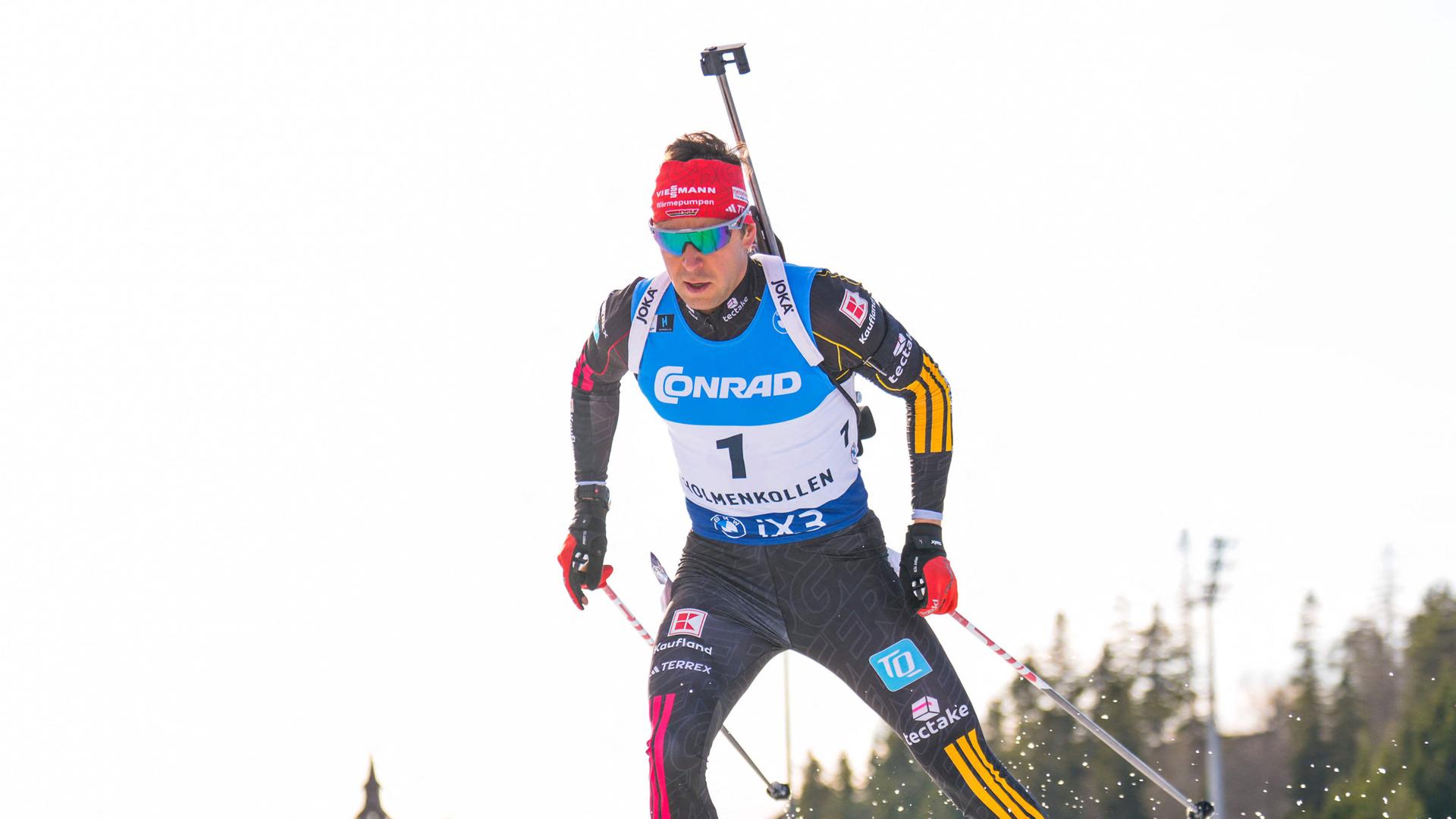 Deutschlands Philipp Nawrath beim 10-km-Sprint der Männer im IBU Biathlon-Weltcup am 20. März 2026 in Holmenkollen, Oslo.