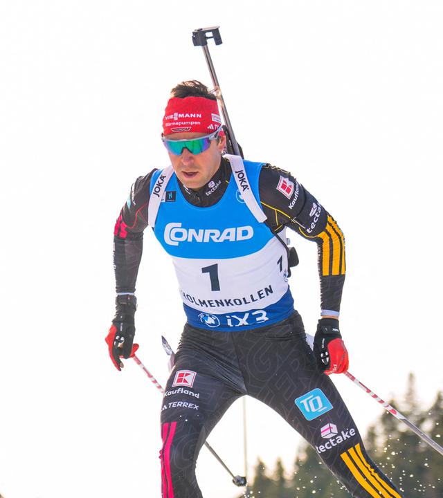 Deutschlands Philipp Nawrath beim 10-km-Sprint der Männer im IBU Biathlon-Weltcup am 20. März 2026 in Holmenkollen, Oslo.