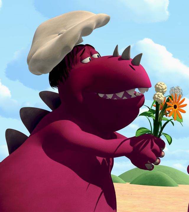 Chef macht Oskars Mutter schöne Augen und überreicht ihr einen Blumenstrauß.