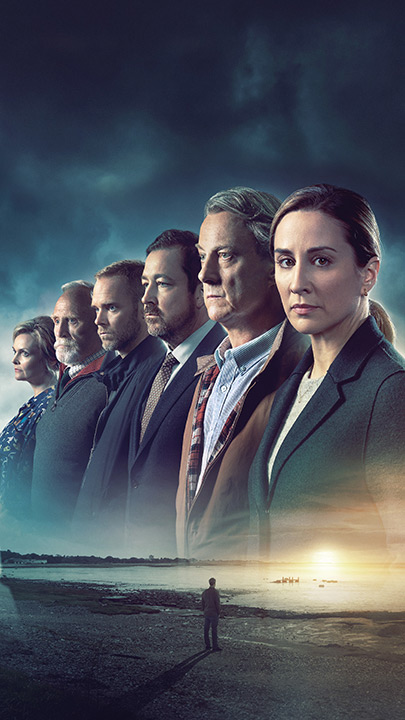 Lisa Armstrong (Morven Christie) blickt entschlossen in die Kamera. Neben ihr stehen Stephen Marshbrook (Stephen Tompkinson), Detective Inspector Anthony Manning (Daniel Ryan), Andy Warren (Joe Absolom), Bill Bradwell (James Cosmo) und Rose Marshbrook (Sharon Small).