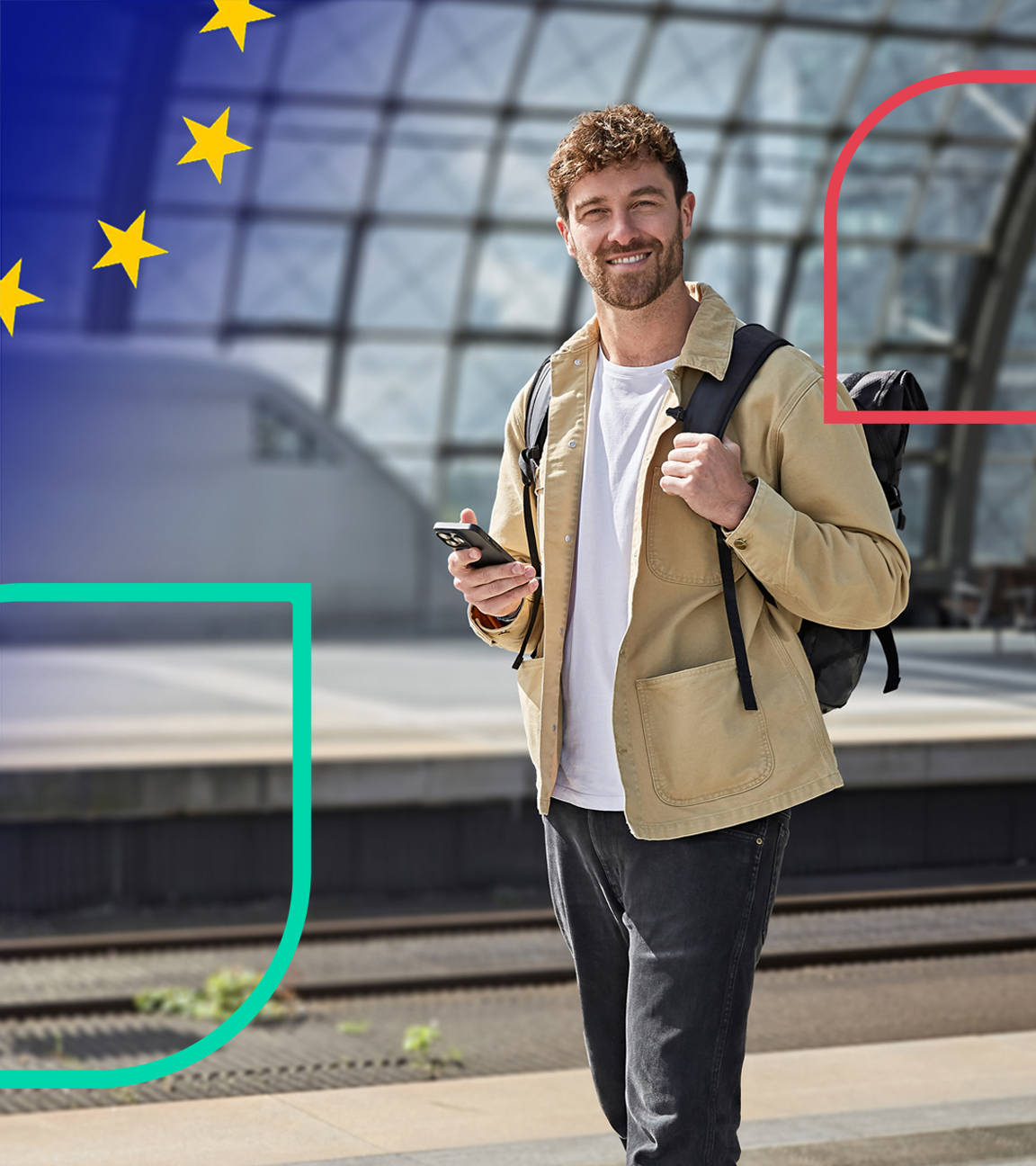 Der Host von "plan b: Da geht was, Europa!" Frederik Fleig steht an einem Bahnsteig.