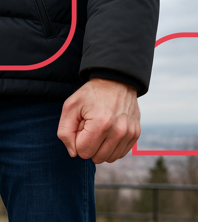 Mann mit geballter Faust.