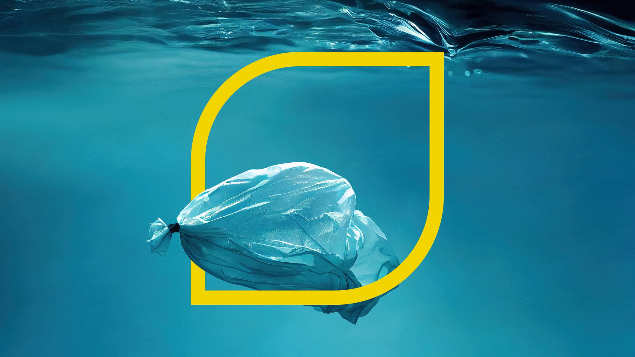 Eine Plastiktüte treibt im Meer