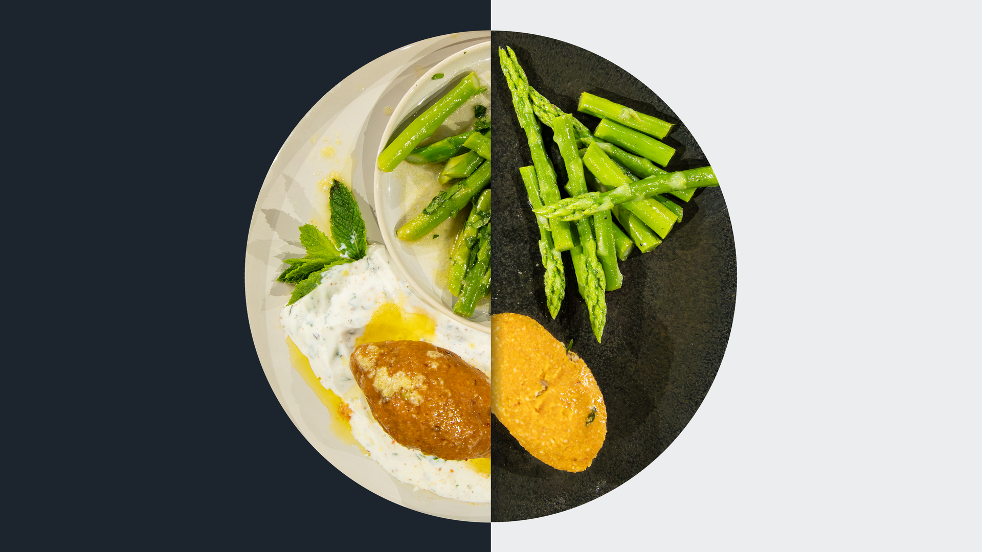 Pochierte Bulgur-Praline mit Spargelsalat
