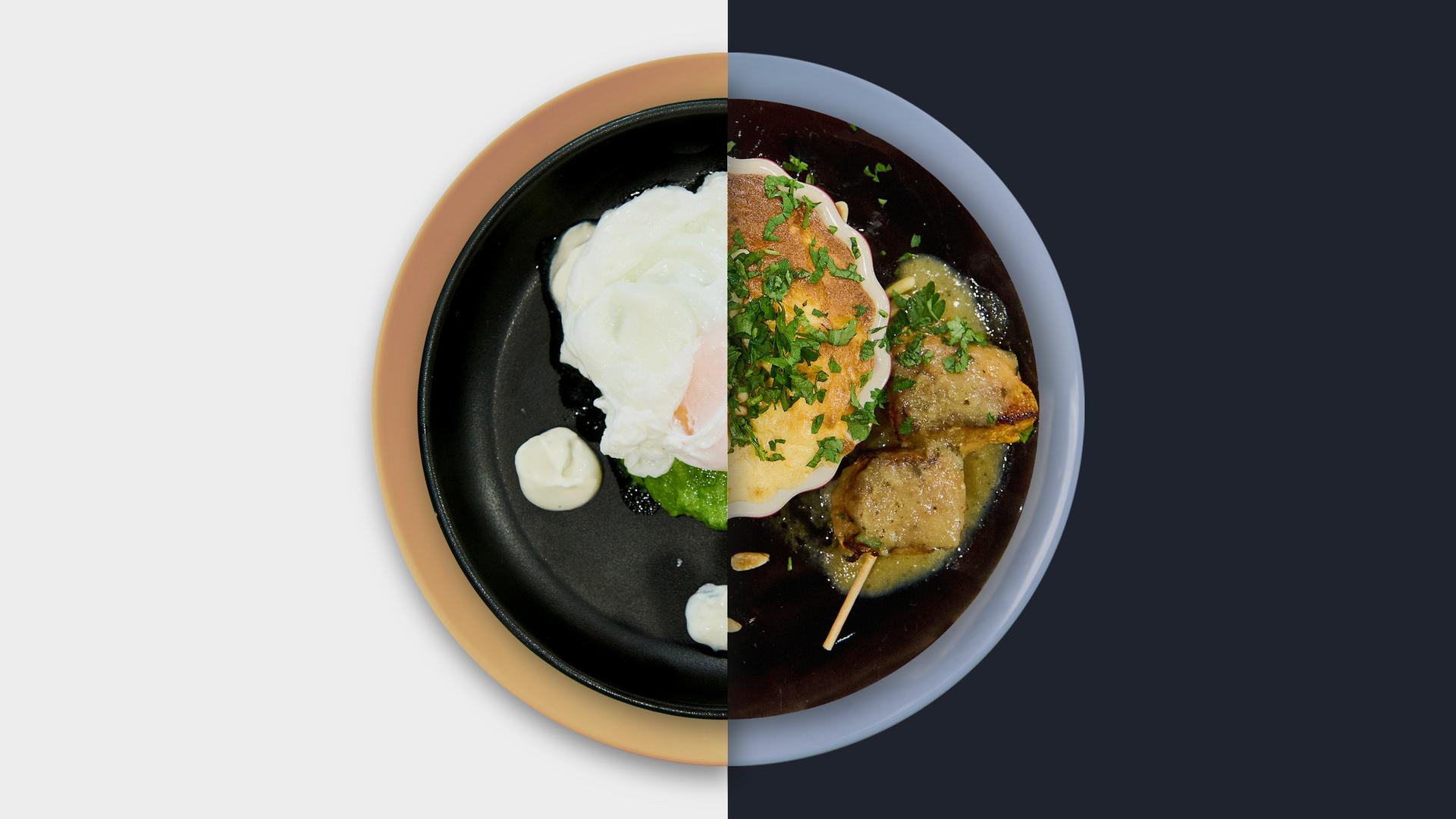 Pochiertes Ei vs. Hähnchen-Spieß