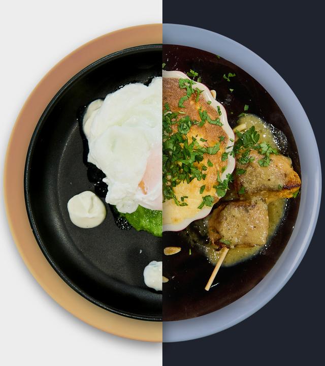 Pochiertes Ei vs. Hähnchen-Spieß