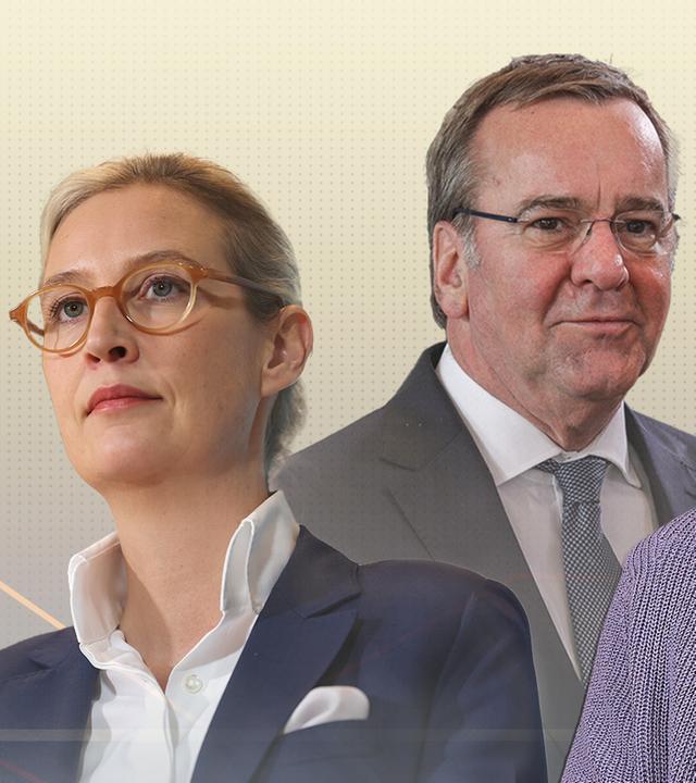 „MrWissen2go“, Verteidigungsminister Boris Pistorius und Alice Weidel vor einem neutralen Hintergrund.