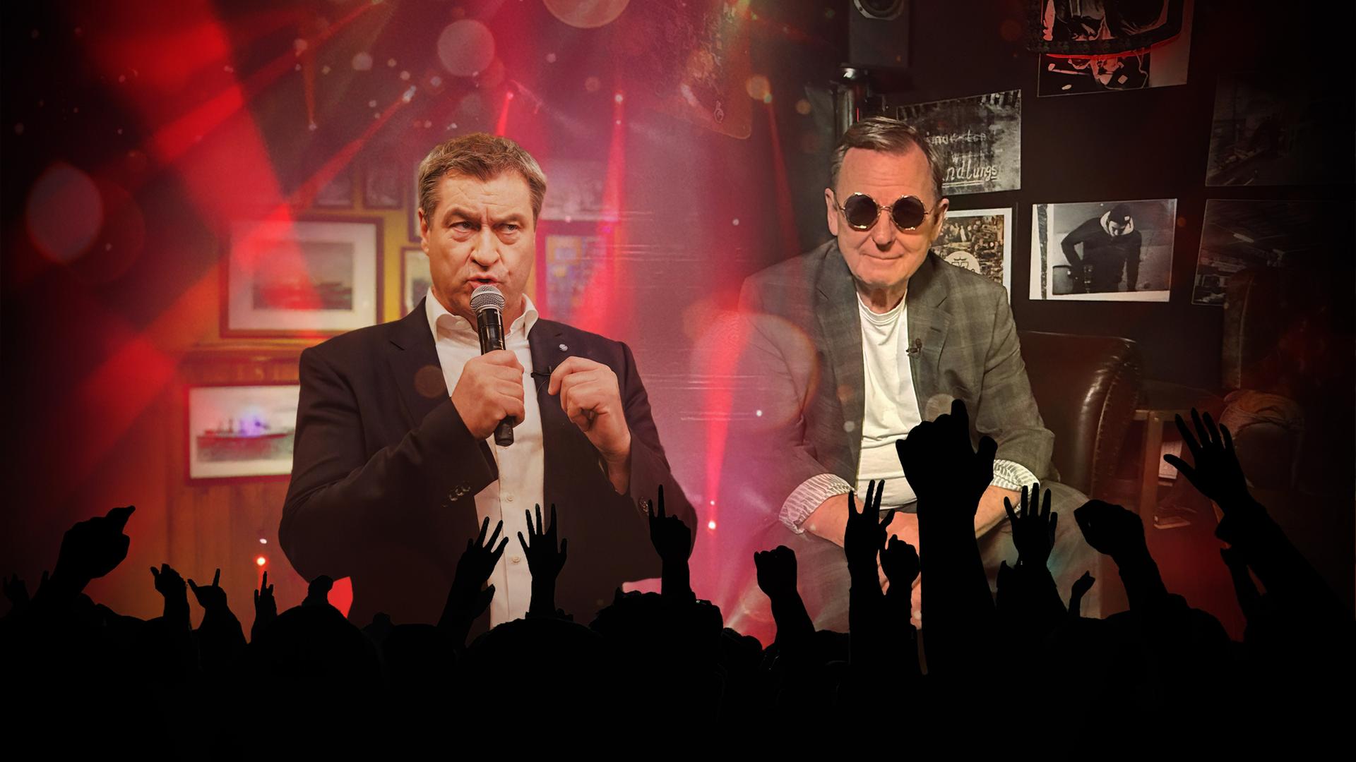 Grafikmontage mit Markus Söder und Bodo Ramelow auf einer Bühne