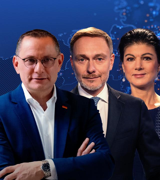 Chrupalla, Lindner, Wagenknecht, Banaszak, van Aken und Dobrindt. 