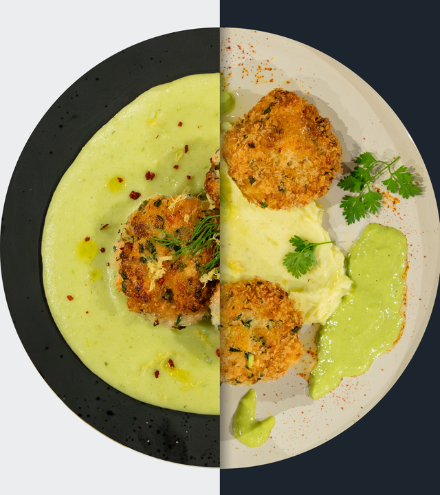 Polpette di pesce mit Zitronen-Kapern-Sauce und Kartoffel-Lauch-Püree