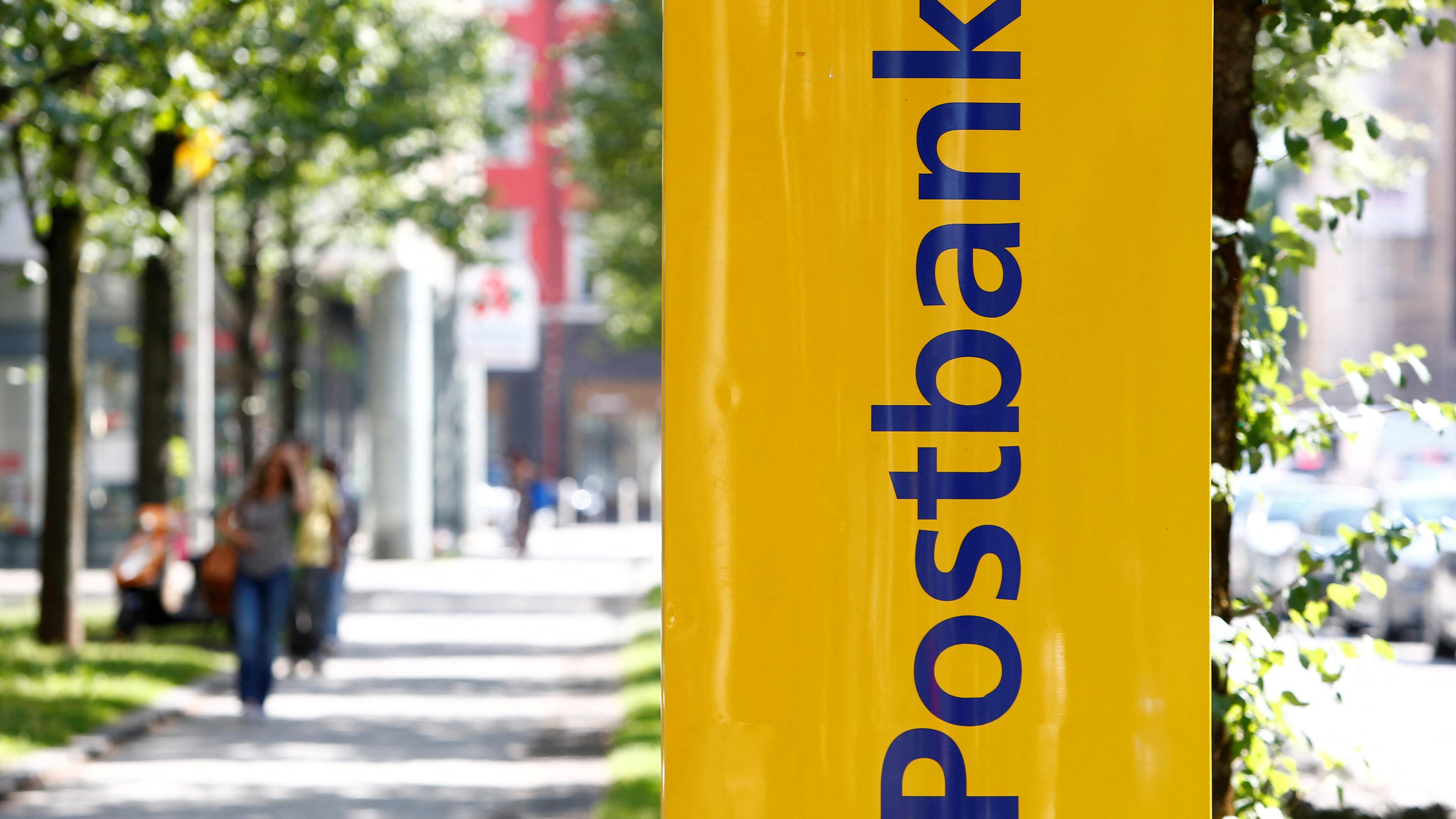   A Postbank sign is seen in Munich, Germany