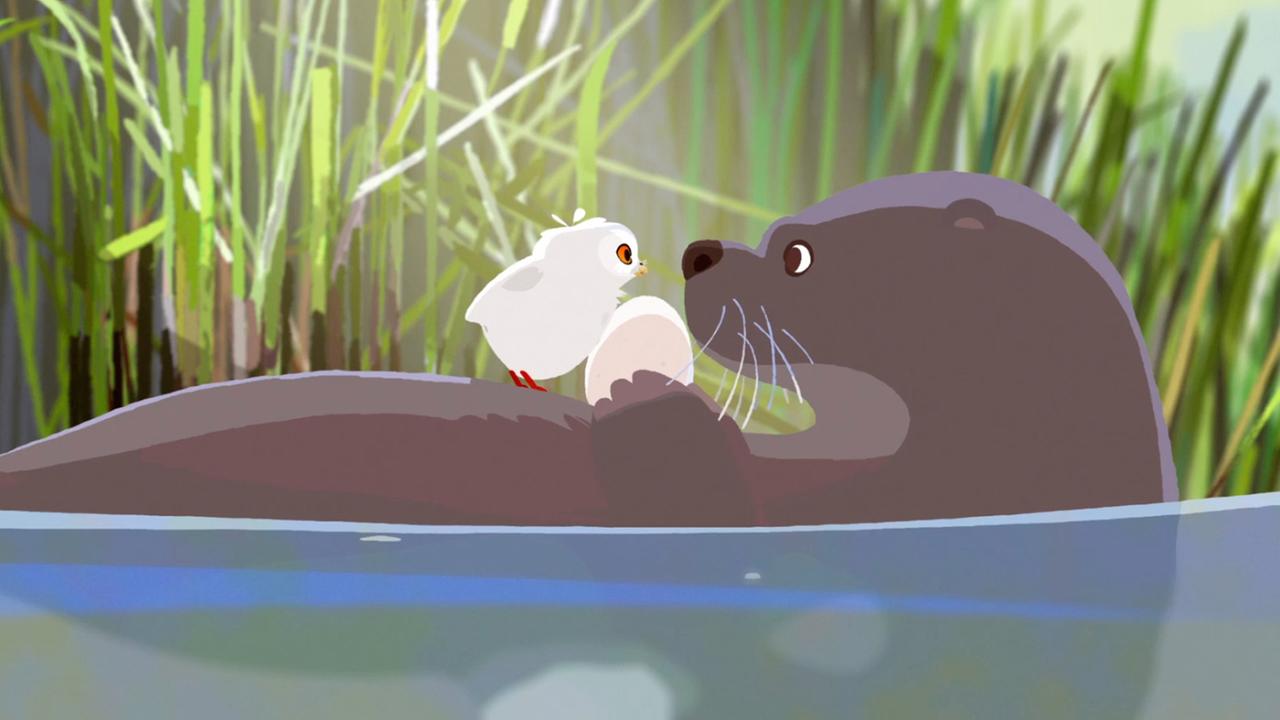 "Shoooms abenteuerliche Reise": Die kleine Eule Shooom reist mit ihrem Geschwister-Ei auf dem Bauch eines Fischotters durch die Sümpfe.