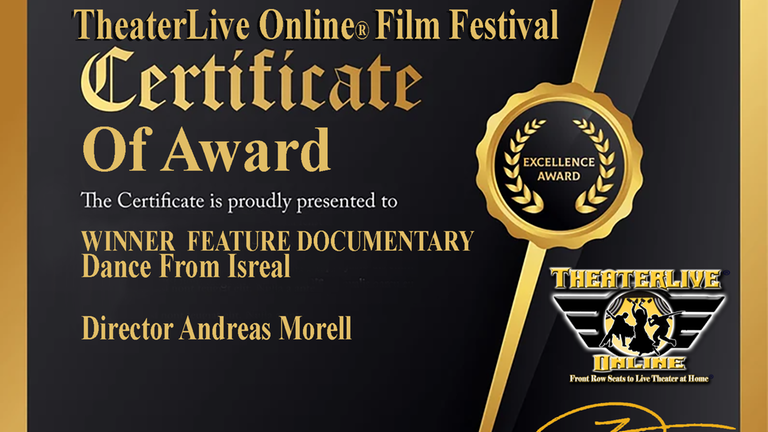TheaterLive©OnlineFilmFestival 2023: Award Winner Urkunde für "Tanz aus Israel" (3sat)
