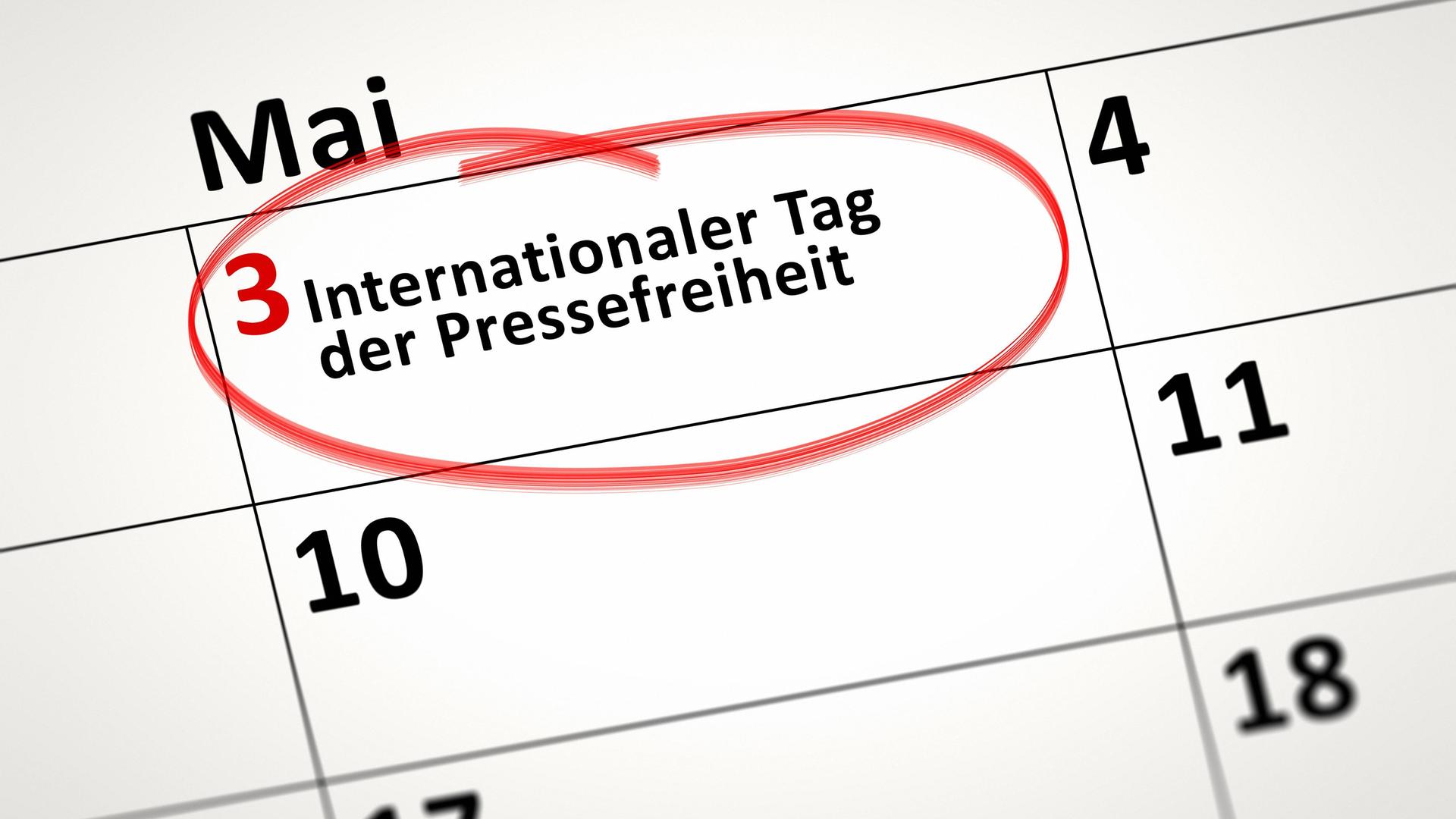 Kalenderblatt, auf dem Internationaler Tag der Pressefreiheit markiert ist
