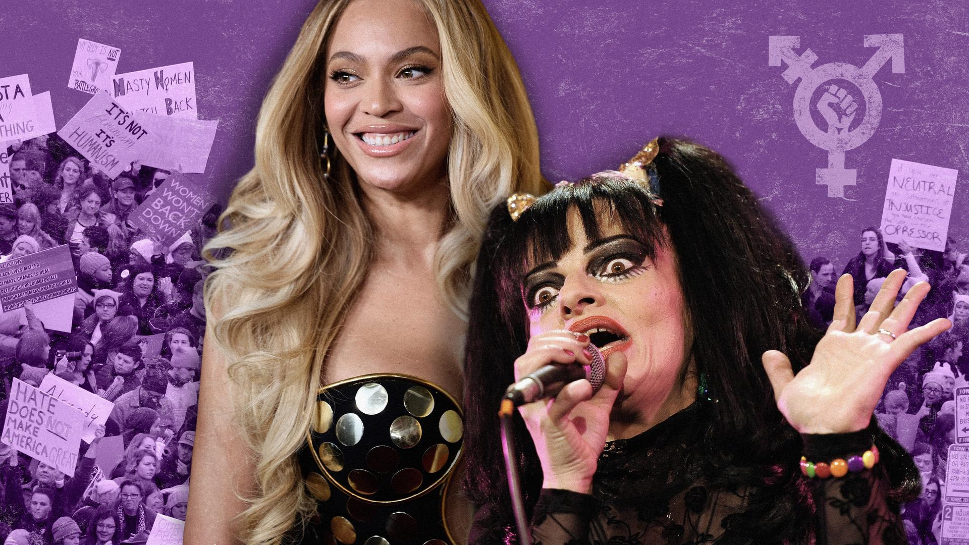 Montage Portraitbilder von Beyoncé und Nina Hagen