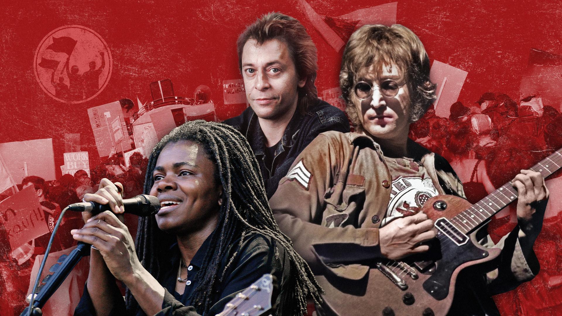 Montage Portraitbilder von Tracy Chapman, Rio Reiser und John Lennon