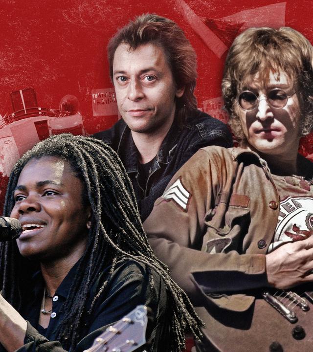 Montage Portraitbilder von Tracy Chapman, Rio Reiser und John Lennon