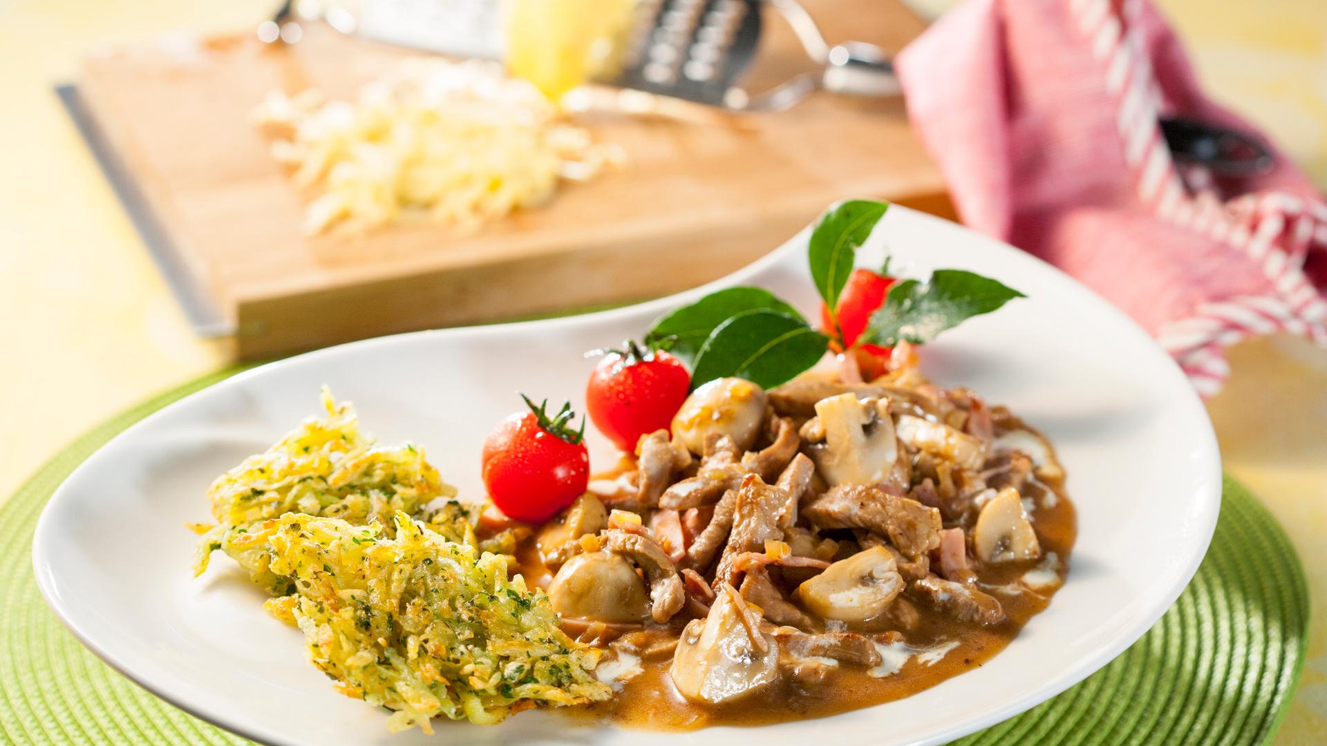 Puten-Geschnetzeltes mit Süßkartoffel-Rösti