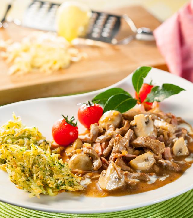 Puten-Geschnetzeltes mit Süßkartoffel-Rösti