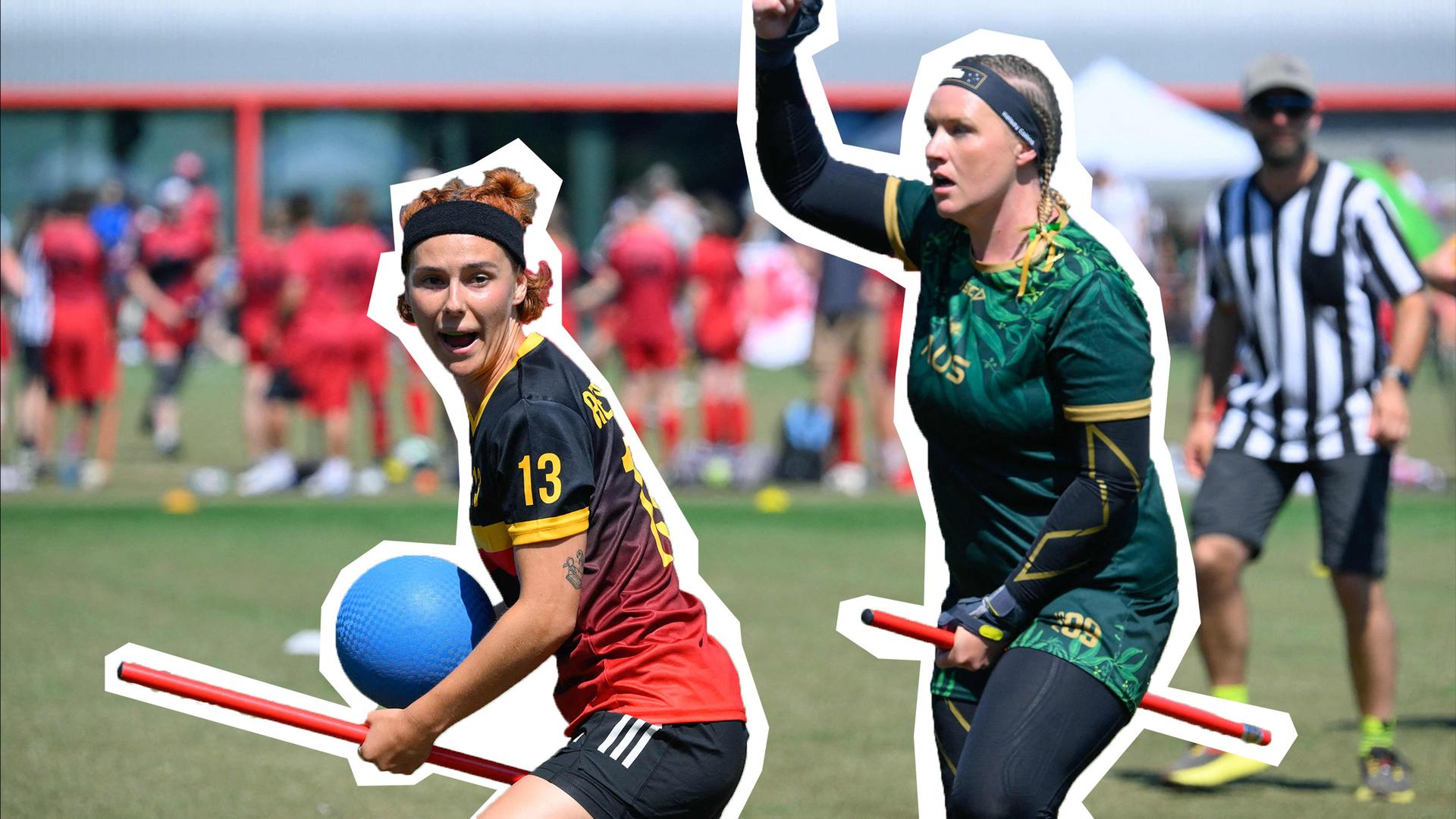 zwei Spielerinnen auf dem Feld bei der WM in Belgien