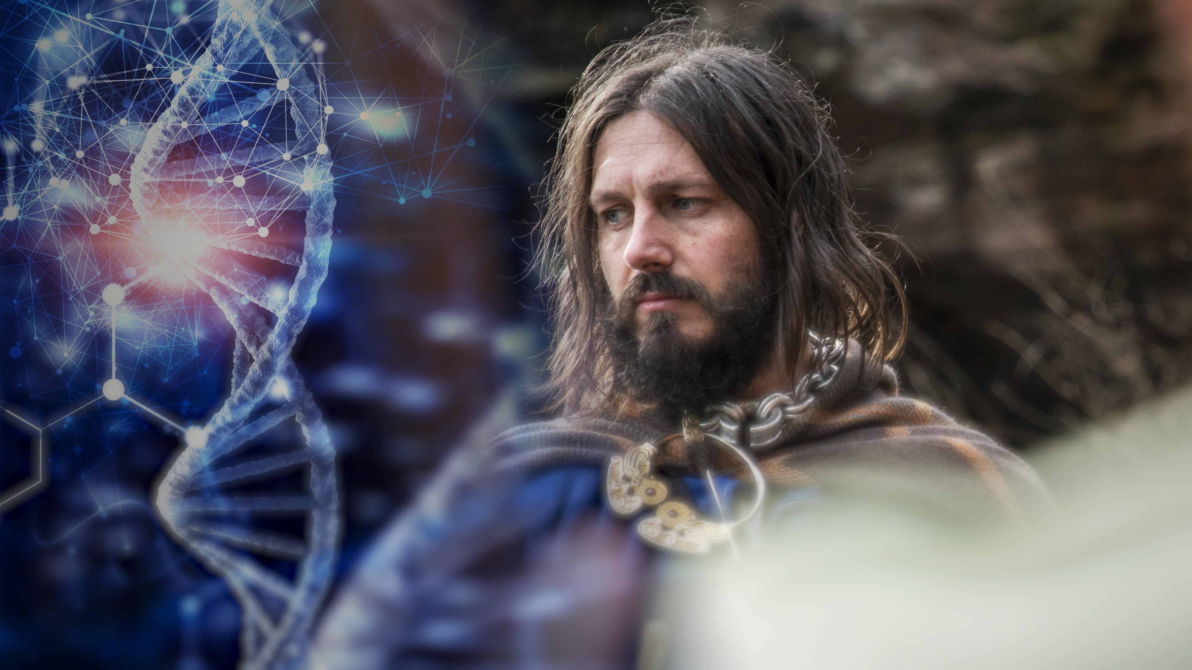 Montage: Links eine DNA-Helix vor einem blauen Hintergrund mit weiteren biotechnischen grafischen Elementen