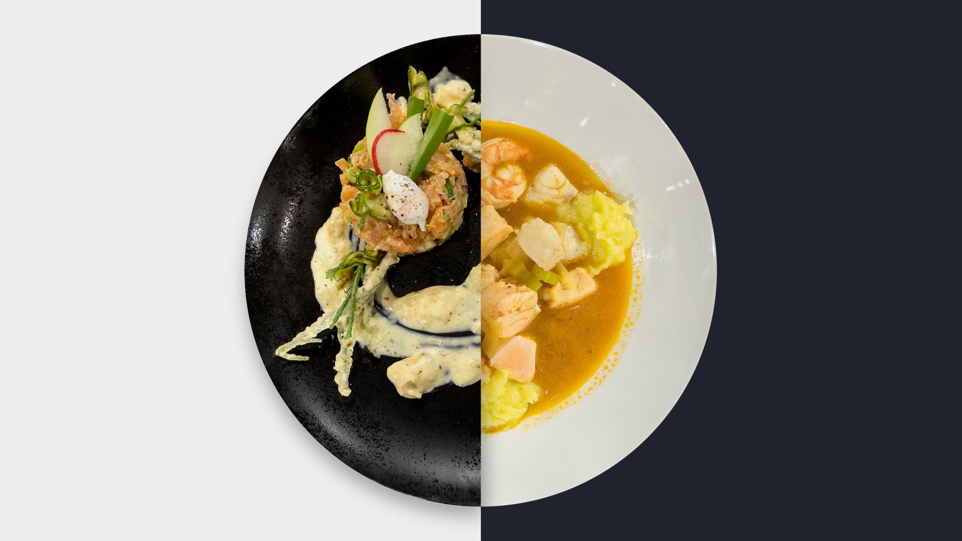 Räucherlachs-Tatar vs. Fischsuppe