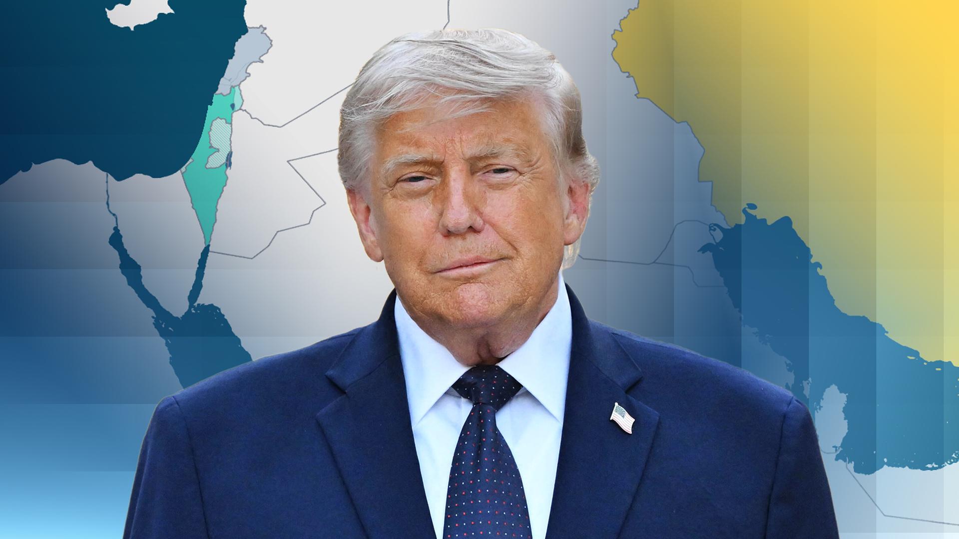 Donald Trump vor einer Karte des Nahen Osten