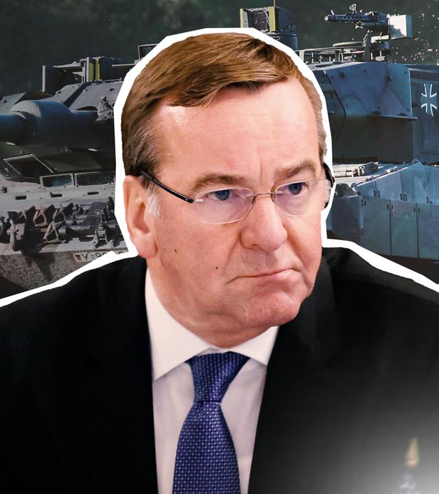 Boris Pistorius; im Hintergrund ein Leopard 2 Panzer