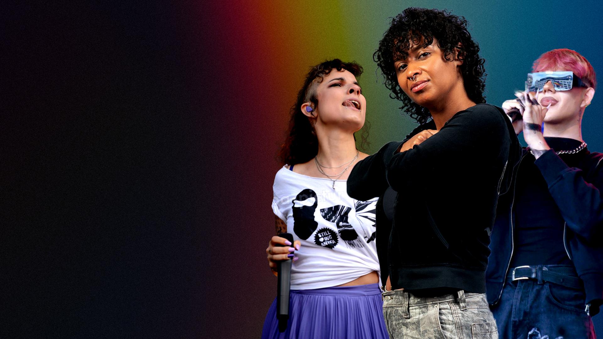 Zu sehen sind drei Rapper*innen.