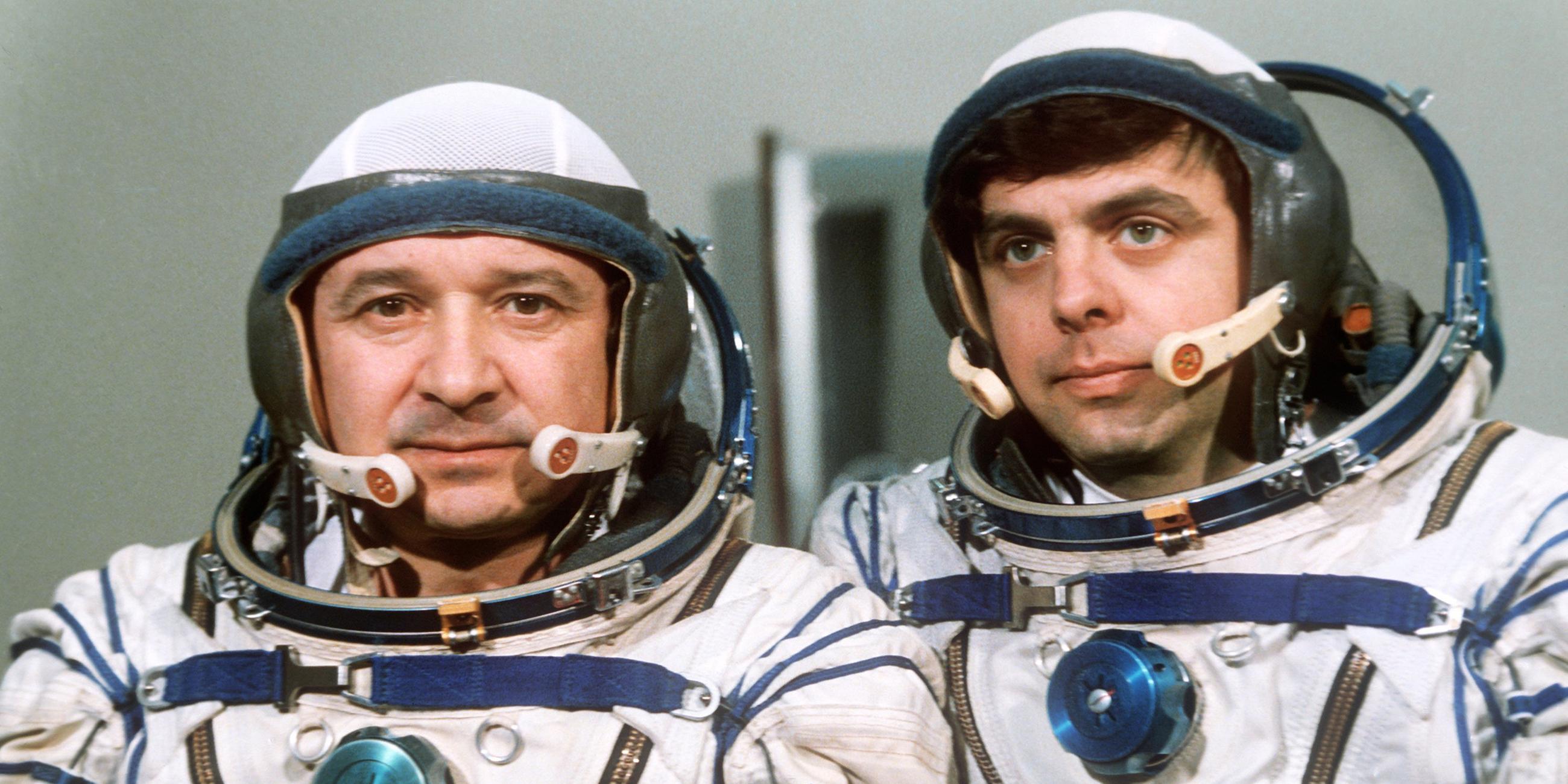 März 1986 - Leonid Kisim und Wladimir Solowjow an Bord der "Mir"