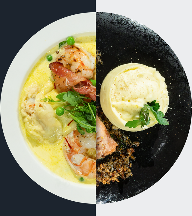 Ravioli mit dreierlei Füllung vs. Lachsforellenfilet