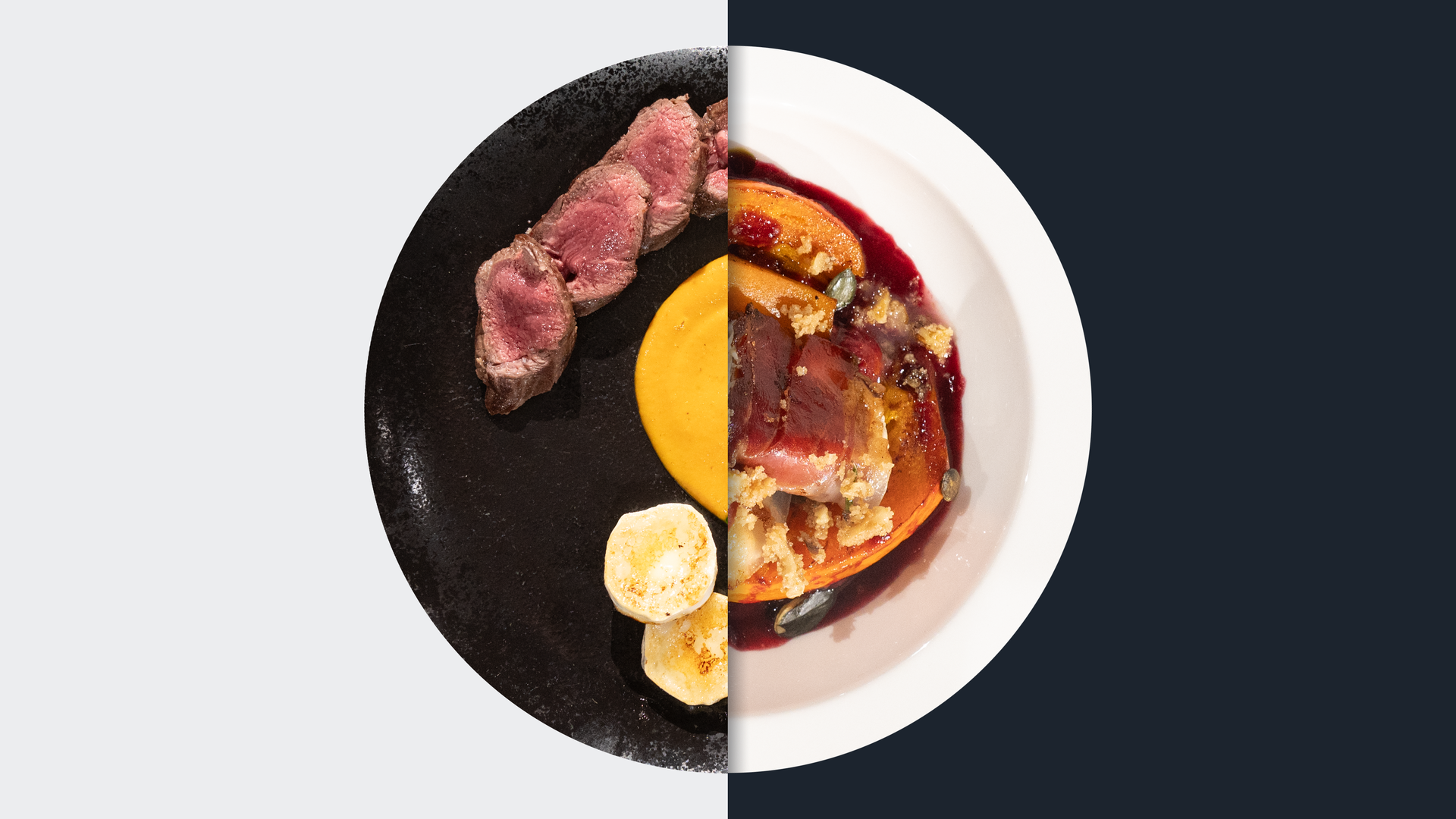 Rehrückensteak vs. Ziegenkäse im Speckmantel