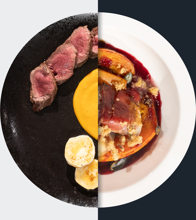 Rehrückensteak vs. Ziegenkäse im Speckmantel