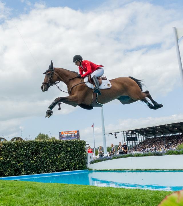 Sophie Hinners auf Iron Dames Singclair überspringt ein Hindernis im Einzel-Finale der WM im Springreiten.