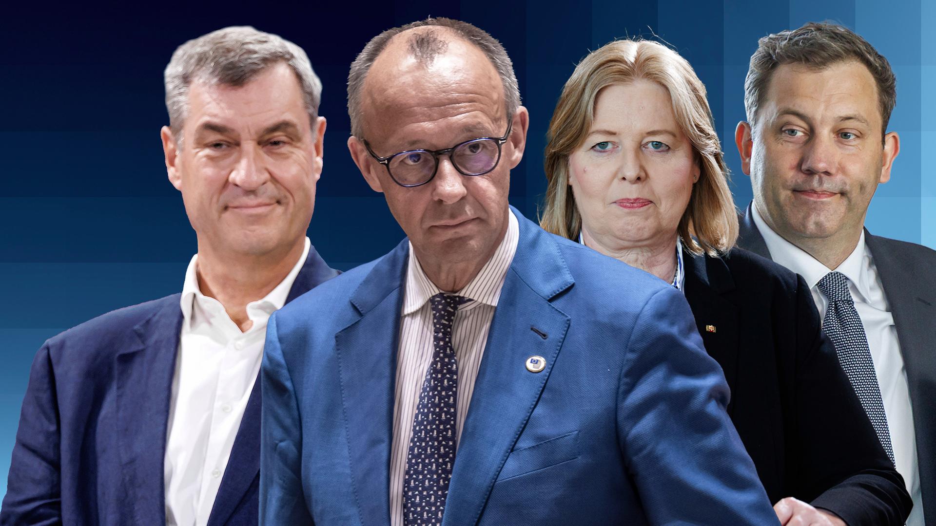 Bilder von Markus Söder, Friedrich Merz, Bärbel Bas, Lars Klingbeil