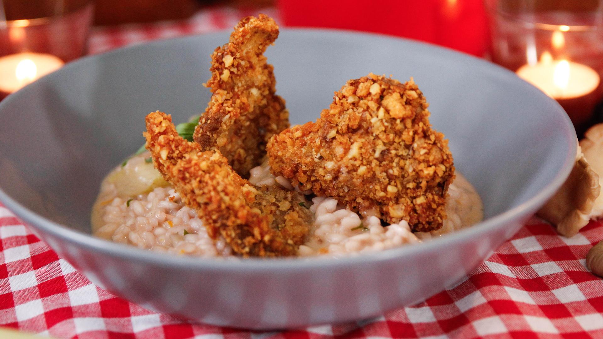Rhabarber-Risotto mit Austernpilzen 