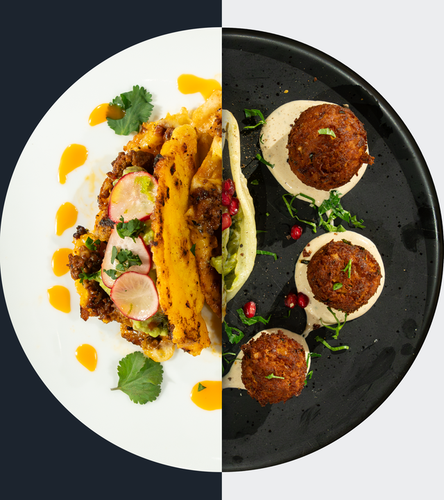 Rind-Lamm-Taco vs. Falafel mit Tahini-Sauce