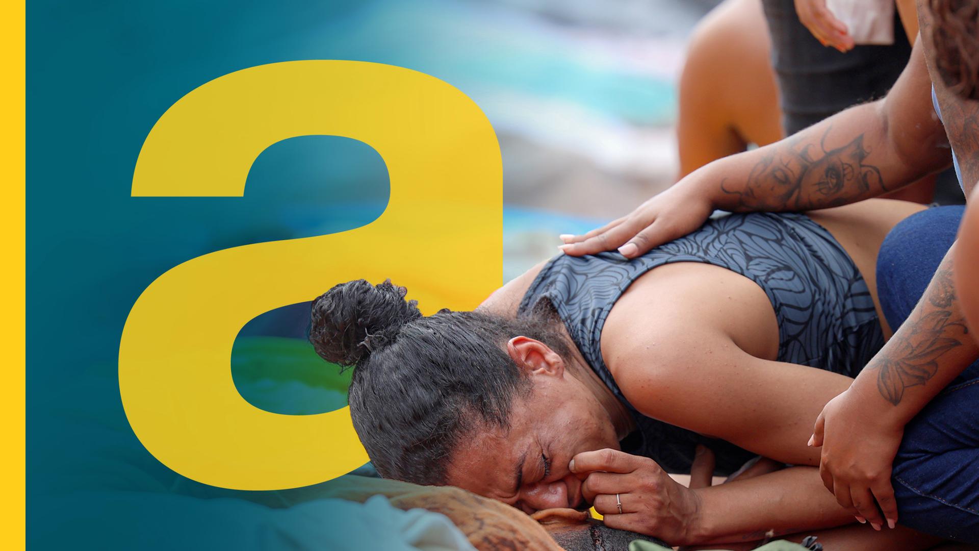 Eine weinende Frau auf der Straße nach Polizeieinsatz in Favelas in Rio