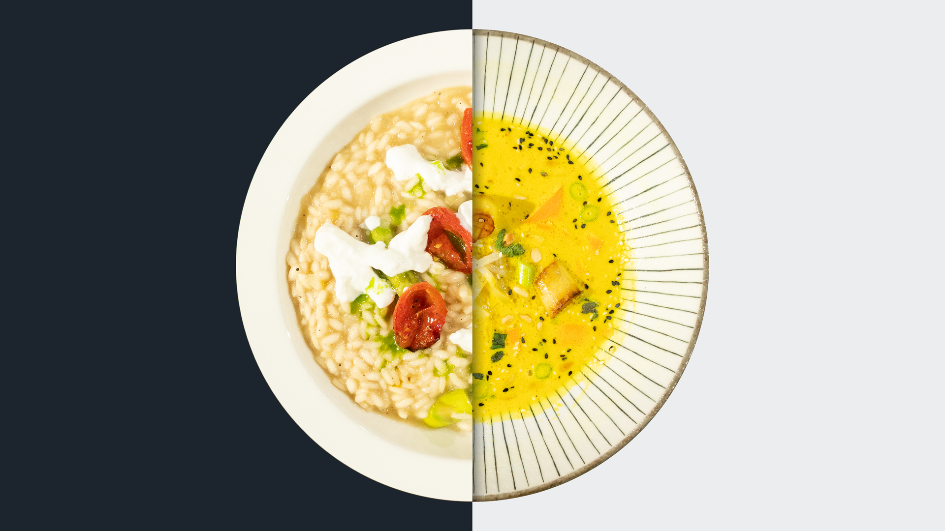 Risotto mit grünem Spargel vs. Kokos-Kurkuma-Suppe