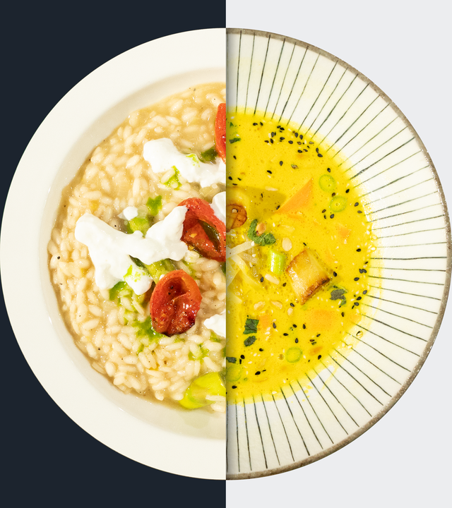 Risotto mit grünem Spargel vs. Kokos-Kurkuma-Suppe