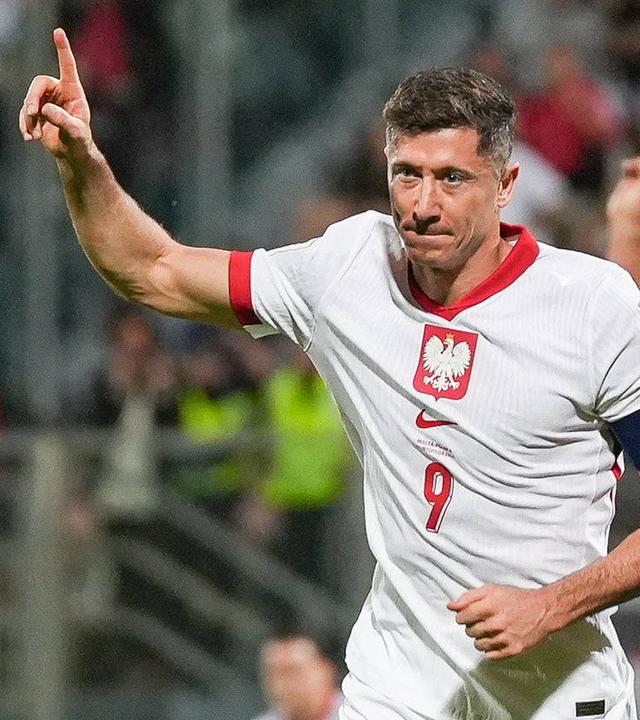 Robert Lewandowski (Polen) jubelt nach dem Tor bei der Fußball-WM-Qualifikation gegen Malta.