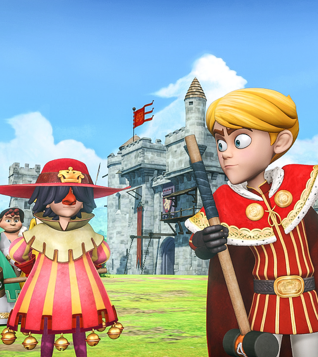 Prinz John spielt Krocket gegen den als Hofnarr verkleideten Robin Hood.