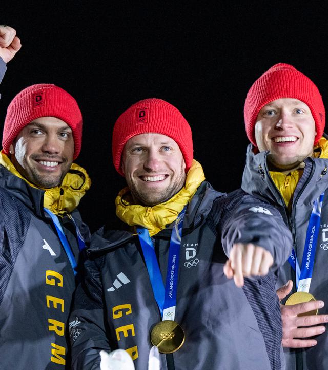 Tobias Wendl, Tobias Arlt, Max Langenhan (Deutschland) auf dem Podium. 