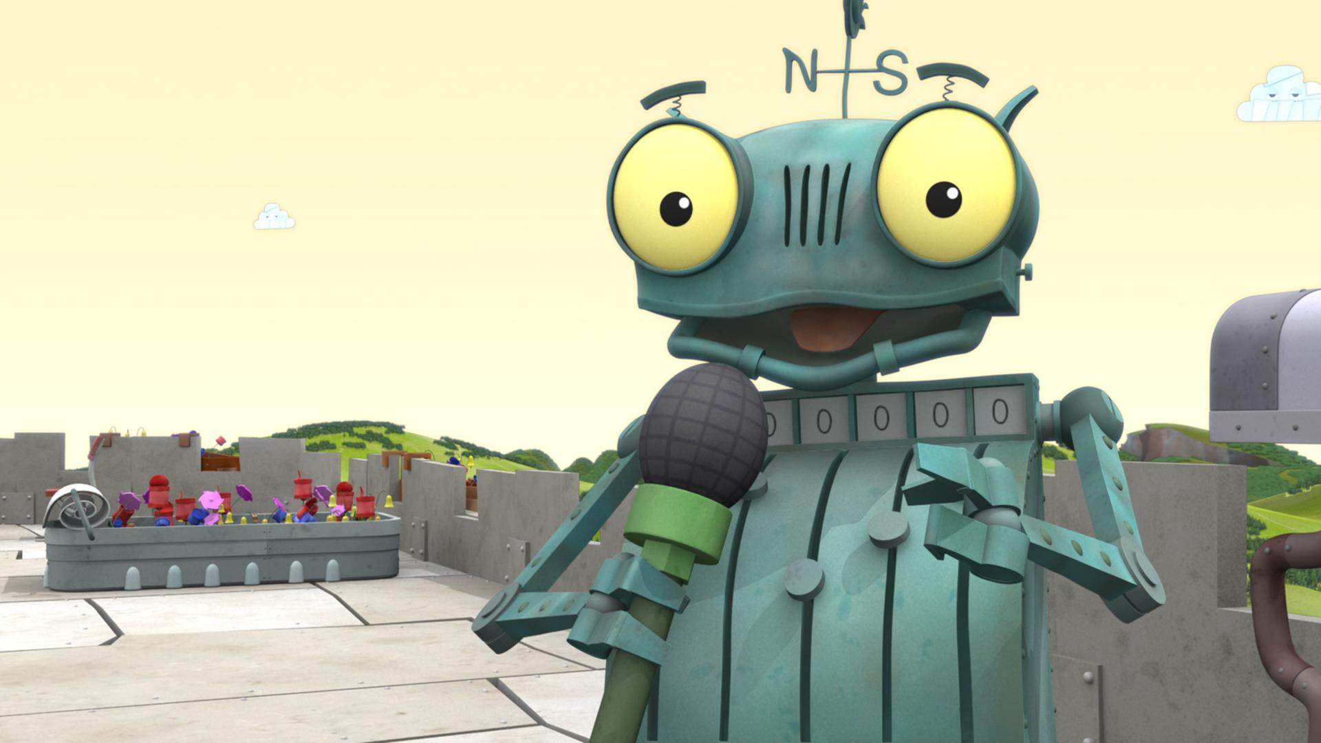 Rösti, der Reporter, mit Mikrofon in der Hand