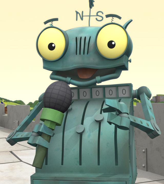 Rösti, der Reporter, mit Mikrofon in der Hand