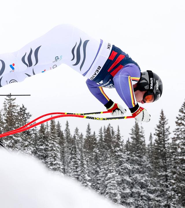 Romed Baumann (Deutschland) beim Abfahrtstraining der Herren im FIS Ski-Weltcup.