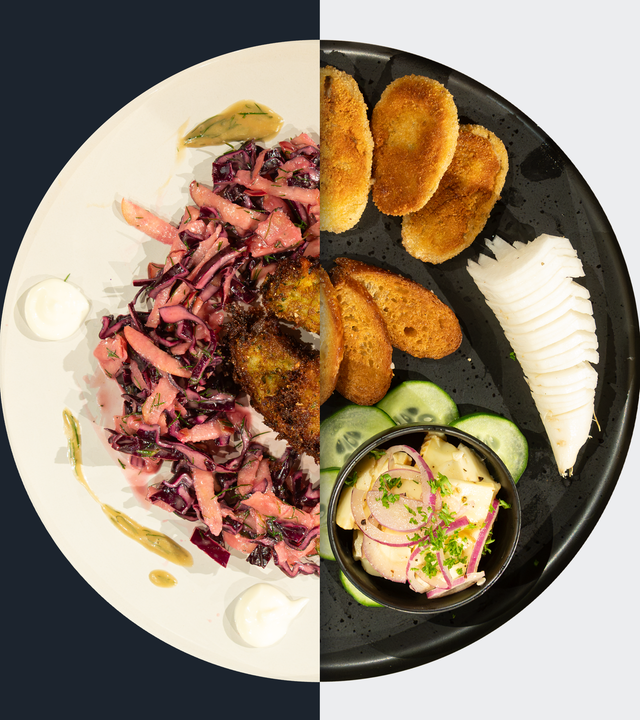 Rotkohl-Apfel-Salat vs. Panierte Weißwurst