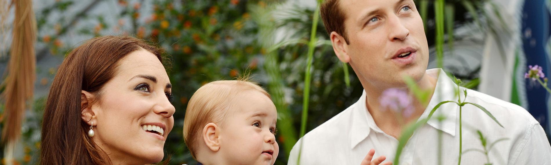 Catherine, Herzogin von Cambridge, und Prinz William, Herzog von Cambridge mit ihrem Sohn Prinz George, während des Besuch der Ausstellung "Sensational Butterflies" im Natural History Museum am 2. Juli 2014 in London.
